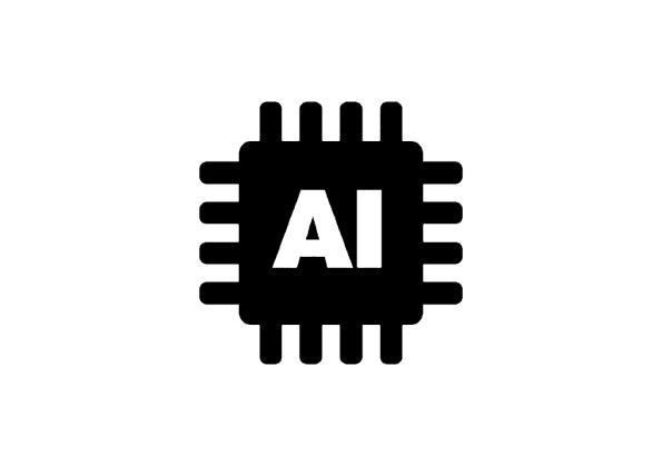 Black icon of a microchip with the letters AI in the center. Black icon of a microchip with the letters AI in the center.