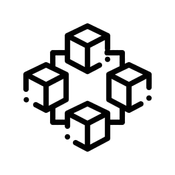 Black line art of interconnected cubes arranged in a symmetrical pattern, representing a blockchain or network concept. Black line art of interconnected cubes arranged in a symmetrical pattern, representing a blockchain or network concept.